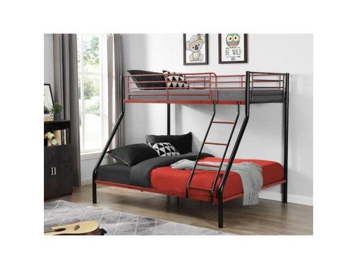 Lits superposés ELEVATIO IV - 90 et 140 x 190 cm - Acier - Noir et rouge