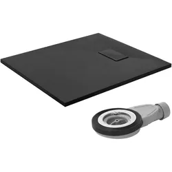 DUSCHWANNE 90x80 cm Schwarz mit Ablaufgarnitur aus SMC