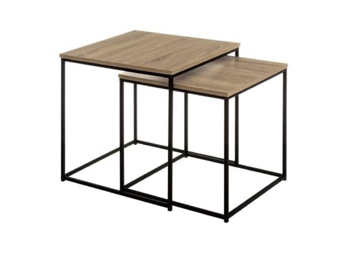 Set mit 2 Beistelltischen aus PB und Metall in Natur und Schwarz