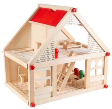 Dollhouse for Kids- Classic Pretend Play 2 Story Wood Playset with Furniture Accessories and Dolls by Hey! Play!
