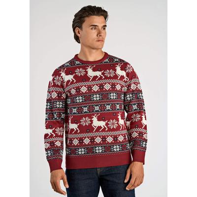 Strickpullover LINDBERGH "Strickpullover Relaxed Fit", Herren, Gr. S, rot (dk rot), Obermaterial: 100% Polyacryl, Jacquardmuster, Rundhals, Pullover Strickpullover