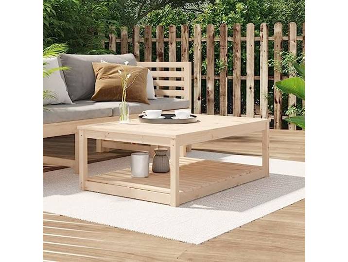 MNCVXAXG Gartentisch aus massivem Kiefernholz 121 x 82,5 x 45 cm Massivholz Kiefer unbehandelt Einlegeboden, stabile Tischplatte, robuster Rahmen, für Terrasse Garten Terrasse Manuell