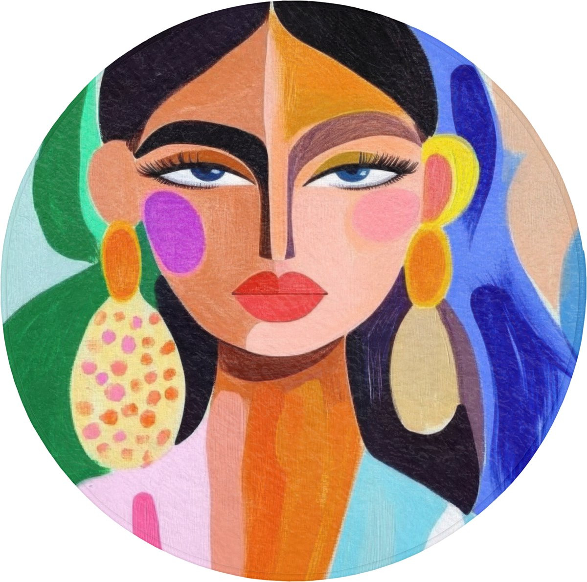 Ronde antislip WC mat met vrouwelijk portret - Modern toiletmat - 70 x 70 cm