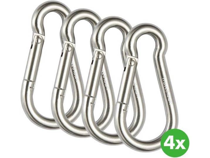 Travelhawk Karabijnhaak - Musketonhaak - Sterk Aluminium - Zilver (4 stuks)