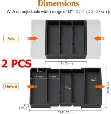 Uplifted Finds LMETJMA Premium Expandable Cooking Utensil Organizer Tray Smart Cutlery & Flatware Drawer Divider Station 2 Pcs Black