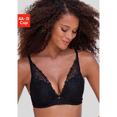 Push-up-BH NUANCE BY LASCANA "BH mit Bügel, Spitzen-BH im High-Apex Design", Damen, Gr. 70, Cup D, schwarz, Spitze, Obermaterial: 68% Polyamid, 21% Polyester, 11% Elasthan, BHs Push-up-BH, als Dessous-Set kombinierbar, sexy Dessous, sexy Unterwäsche