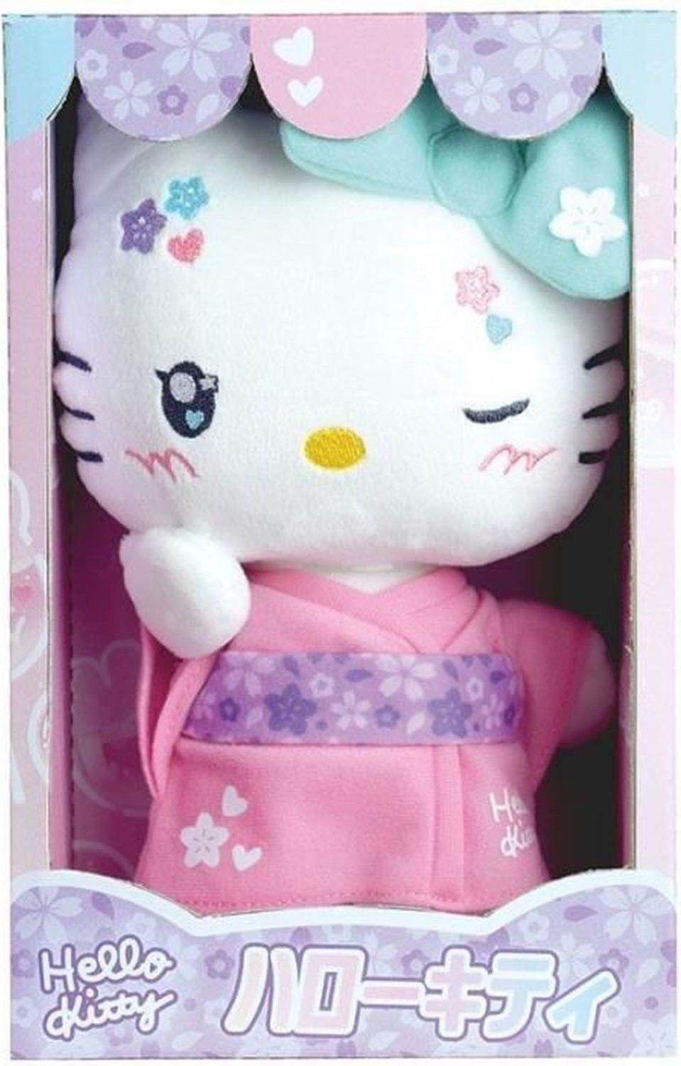 Jemini Hello Kitty Kawaii Knuffel met Roze Kimono en Slippers, 22 cm