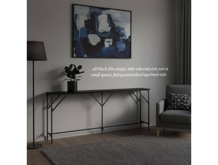 Console de table en chêne noir 200×29×75 cm grande taille en bois aggloméré et fer avec niveleurs