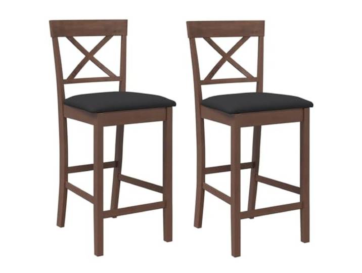 HGPOTUY Barhocker mit Kissen 2 STK. Braun Massivholz Gummibaum Barstühle mit Rückenlehne, Gummibaum-Massivholz, stoßfest, langlebig, Esszimmer und Wohnzimmer