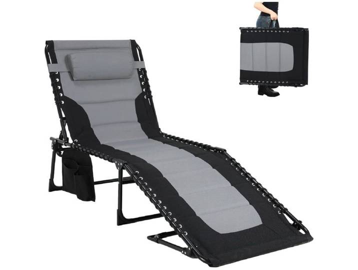 Bain de soleil pliable extérieur lit plage 199 x 66 x 35 cm dossier inclinable 5 positions acier 150 kg