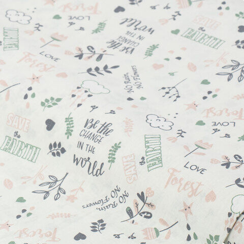Baumwollstoff Blumen/Schriften "Lena", weiß-color