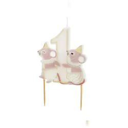 PartyDeco Geburtstagskerze Zahl 1 mit Mäusen 7,5cm Zahlenkerze Kuchenkerze Tortenkerze 1. Geburtstag Kindergeburtstag Geburtstagsdeko Tortendeko