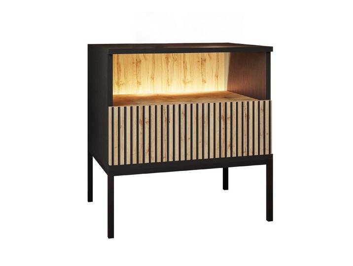 Lookway Nachttisch ECLIPSE S54 Nachtschrank mit Beleuchtung Eiche schwarz wotan, 54x39x56 cm