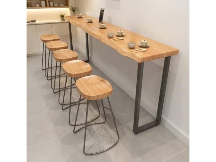Massivholz‑Bartisch, Schmaler Rechteckiger Stehtisch Mit Naturkante Massivholz‑Tischplatte, geeignet für Küche, Restaurant, Café oder kleine Wohnräume(180*40*105CM)