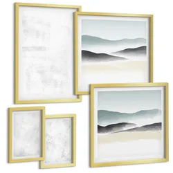 BILDER SET 5er Set - 50x50 cm & 20x30 cm & 40x60 cm Goldrahmen - Weiße Flecken auf Leinwandhintergrund