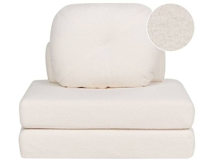 BELIANI Bodensofa Weiß aus Bouclé 1-Sitzer mit Schlaffunktion Ausklappbar Kissen Modern für Wohnzimmer Schlafzimmer Kinderzimmer Gästezimmer