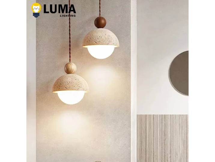 Luma – lampe suspendue en travertin jaune de Style japonais, lustres en pierre wabi-sabi pour cuisine, île, chambre à coucher, chevet, décoration de maison