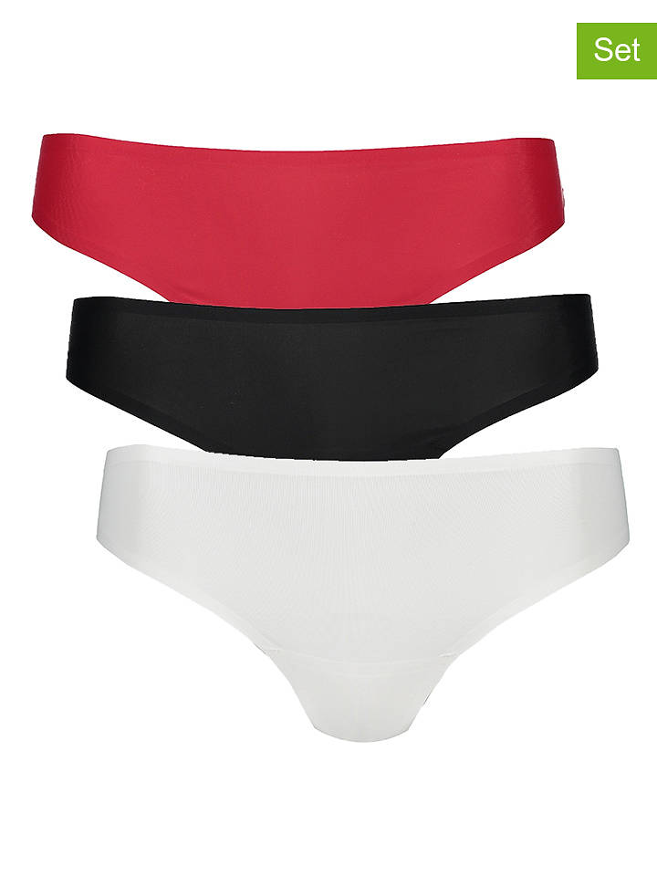Hunkemöller 3er-Set: String in Rot/ Schwarz/ Weiß - S