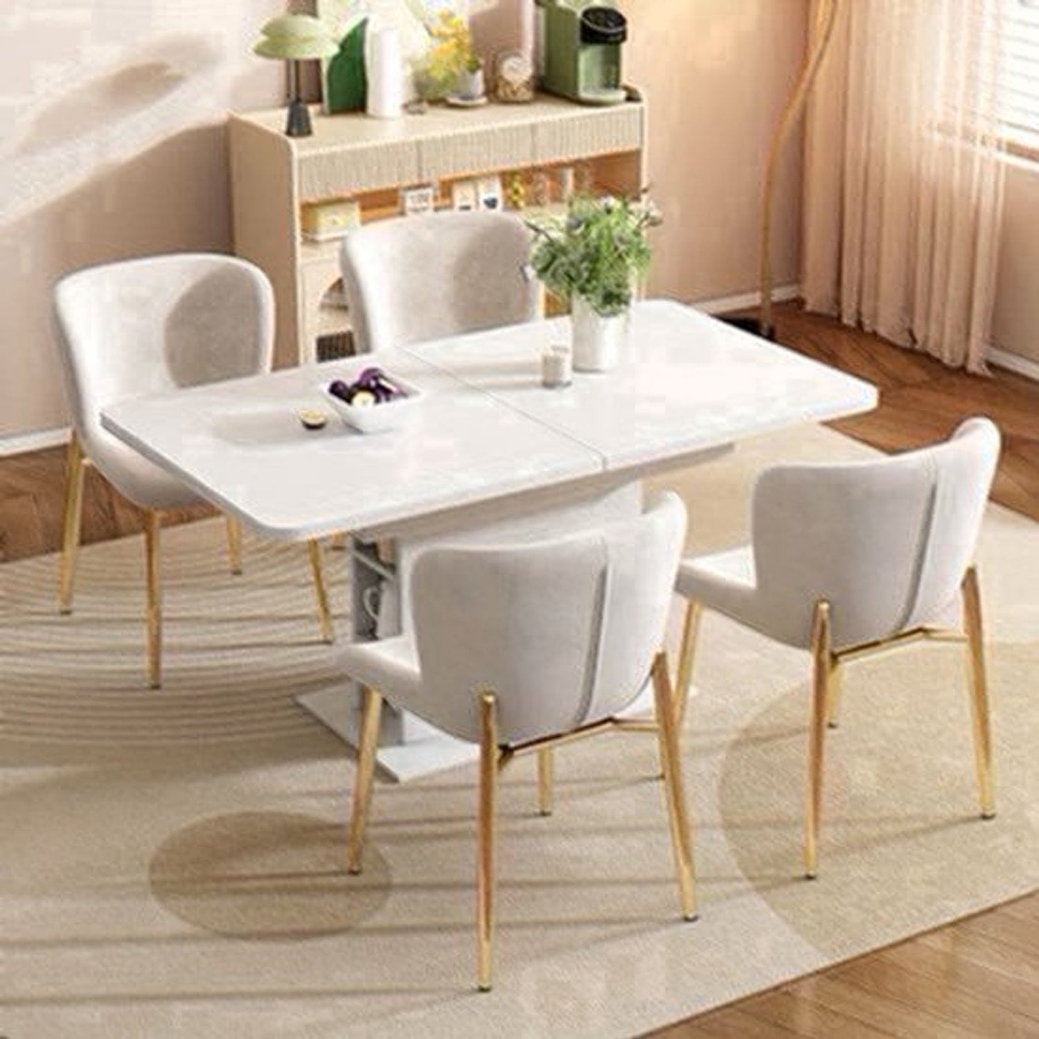 Set van 4 moderne witte metalen eetkamerstoelen met dikke kussens voor optimaal comfort