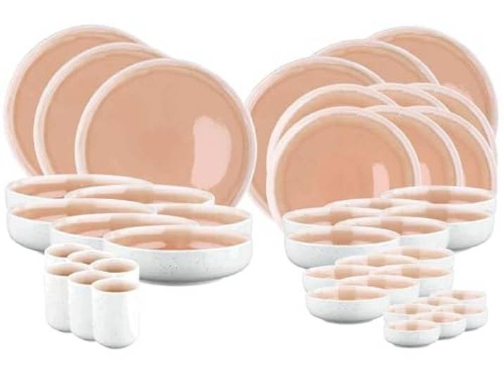 BJORN Geschirrset OXYGEN 6 Personen aus Steinzeug – Komplettes Geschirr Set im Naturdesign, matte Oberfläche, reaktive Glasur – Modernes Tafelgeschirr