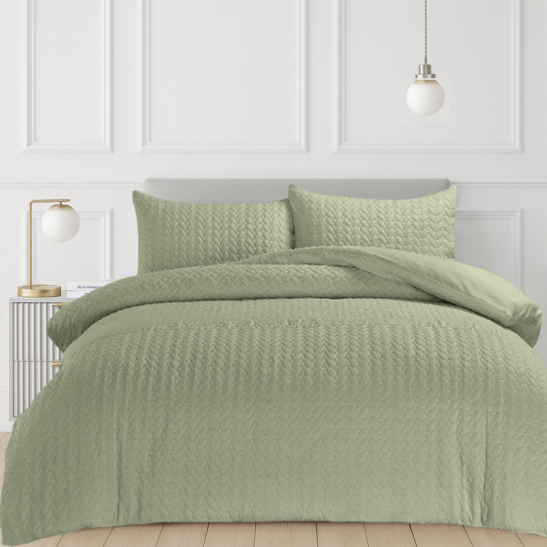 Velosso 3D Embossed Pattern Kinsley Duvet Set Green Kingsize Duvet Cover Set