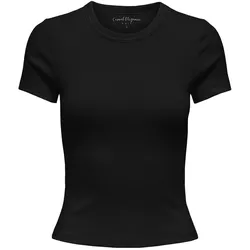 ONLY Damen T-Shirt - ONLVAL LIFE O-NECK TOP, Rundhals, Baumwolle, einfarbig Schwarz / XL
