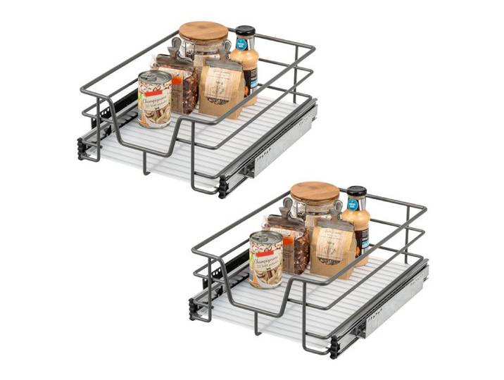 Tiroirs télescopiques Bremermann lot de 2 - 45 cm avec étagère tiroirs de cuisine adaptables en métal (gris)