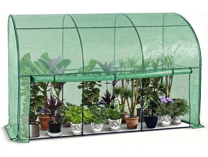 VOUNOT® Serre en film plastique\, adossée avec parois latérales enroulables\, serre pour tomates résistante à l'hiver\, 300x100x180cm vert