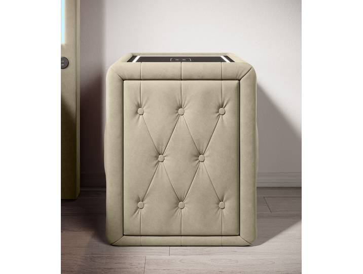 Designer Nachttisch Josy Charge in Samt - Beige - Luxusbetten24