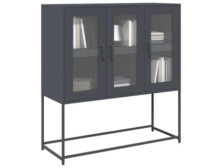 HEFZGDB Schwarzes Sideboard mit Metallfüßen und Stahlgestell – Stabiles Aufbewahrungsmöbel aus kaltgewalztem Stahl für Essgeschirr und Haushaltsutensilien mit ergonomischen Griffen