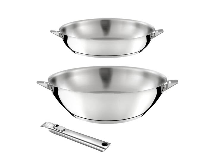 Lot 3 pièces - wok 28 cm, poêle 24 cm et poignée amovible
