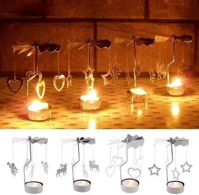 Inspired Living Rotating Metal Carousel Tea Light Candle Holder Festive Spinning Xmas Centerpiece beauty