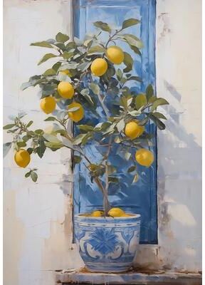 Inspire Select Retro Lemon Garden Canvas Wall Art Fresh Citrus Olive Tree Prints For Summer Home & Office Decor ct10349 16 24 In