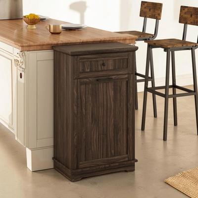 CARMORICO 10 Gallon Tilt‑Out Trash Cabinet, Freestanding Pet‑Proof Wood Garbage Recycling Holder with Hideaway Drawer，Can Not Included