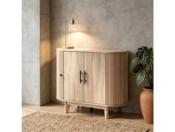 Buffet bas Bahut Salon avec 4 Portes et Étagère Réglable - MDF Aspect Bois Clair 90x40x76 cm - 40 kg