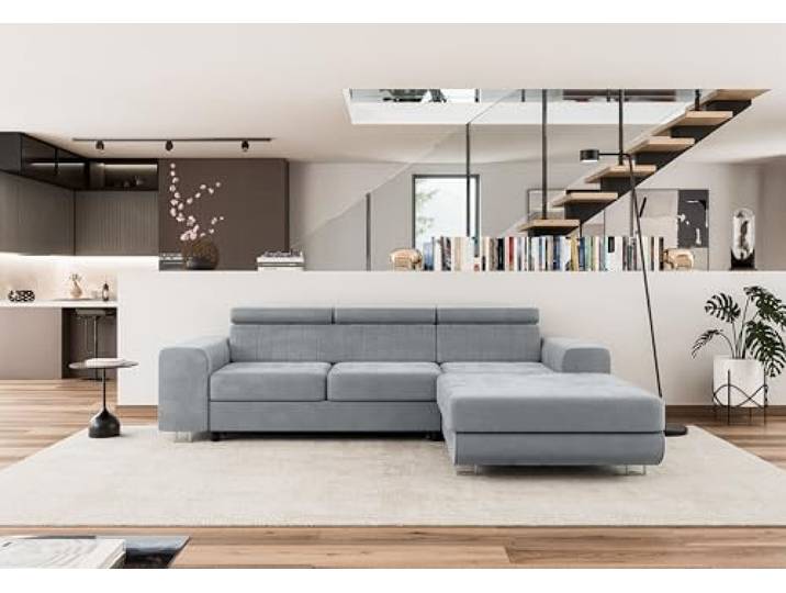 COMFORTINO FURNITURE Ecksofa mit Schlaffunktion NOTA L-Form, Sofa Couch mit Bettkasten, Eckcouch, Schlafsofa für Wohnzimmer, Big Sofa Couch mit Schlaffunktion (Hellgrau, Ottomane Rechts)