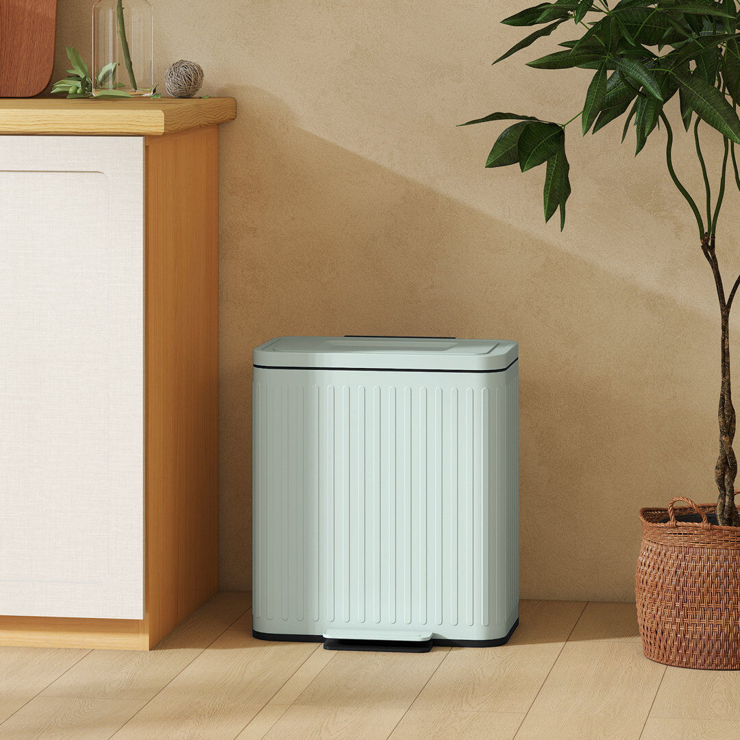 HOMCOM 2 x 20L Double Rubbish Bin, Pedal Bin with Rubbish Bags, Green Green 40L