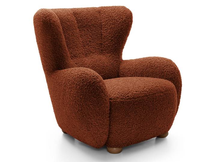 Milele Schalensitz Sessel Kupfer Bouclé mit Eichenbeinen