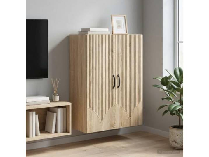 RJPLMFV Wandschrank Sonoma Eiche 66 x 34,5 x 90 cm Holzwerkstoff, Türen drehbar 90°, Einlegeböden, moderner Stil