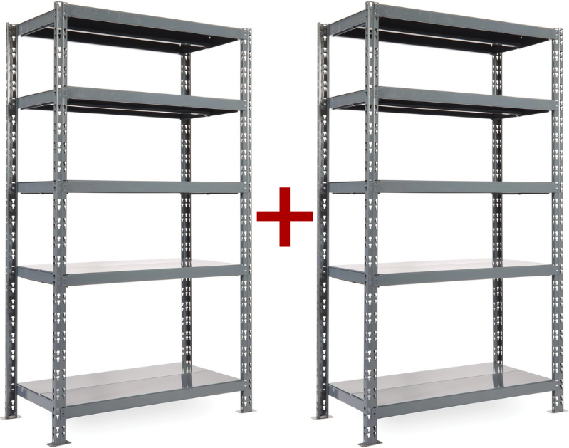 B2B Partner Fachbodenregal 1+1 GRATIS, 1800x1200x500 mm, 5 Fachböden, Tragkraft 300 kg, basic