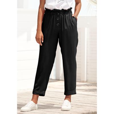 Paperbag-Hose LASCANA "für den Sommer aus luftig-leichtem Stoff", Damen, Gr. 44, N-Gr, schwarz, Twill, Obermaterial: 100% Viskose, unifarben, figurumspielend 7/8-Länge, Hosen Paperbag-Hose, Topseller