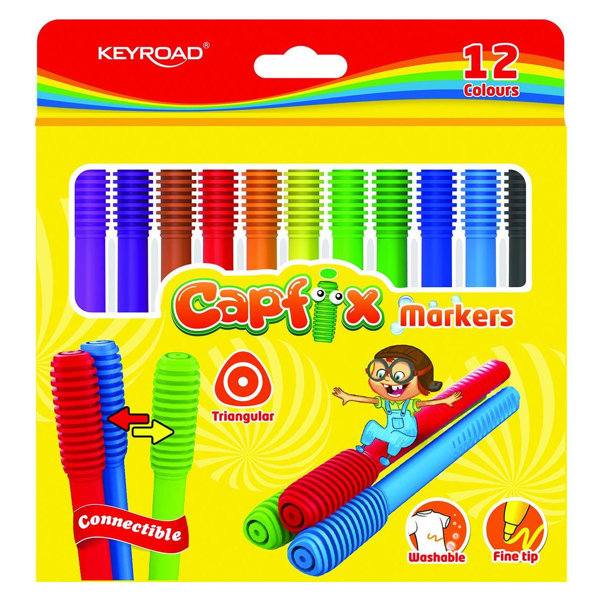 Keyroad Capfix marker, 12 stk., dreieckig, waschbar, verbunden, anhänger, farbmix (12x) (41926622)