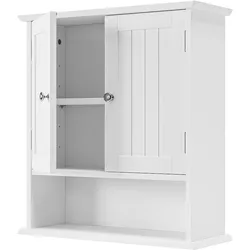MODFU Hängender Badezimmerschrank MDF Weiß 54,6x19,8x59,9 cm mit Doppeltür, offenem Fach und verstellbaren Regalen