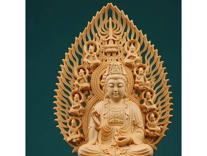 Artisanat de sculpture à la main en bois de houblon jaune, chaises occidentales des trois saints, statue de bouddha, Sculpture de Lotus assis, décoration, 1 pièce