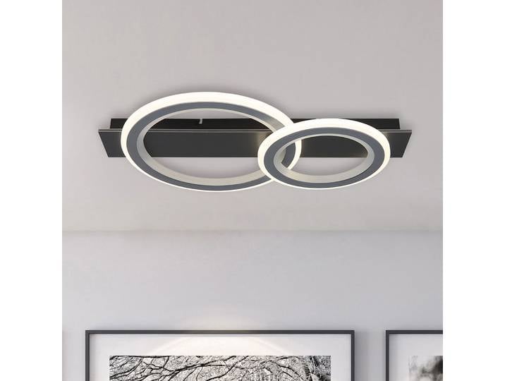 Plafonnier LED Type A rond Ø 37cm Gris/Noir 2 Fer brossé Acrylique LED non-remplaçables Module LED