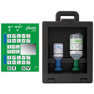 Plum Augenspülung Box 2 sterile NaCl & ph neutral, Augenspülstation, Wandhalterung, 200ml & 500ml