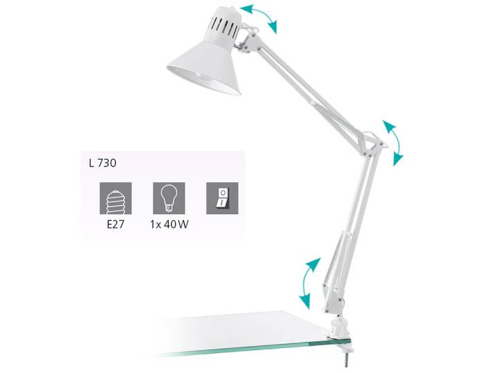 Lampe De Bureau Firmo Avec Pince Eglo Blanche.