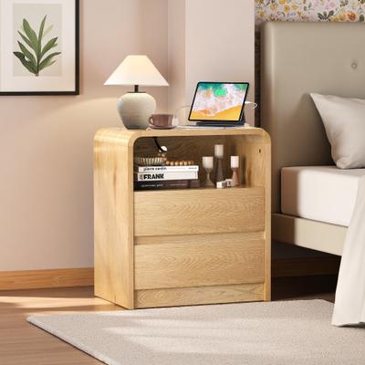 ZWYO HOSIMU 23.62 Inch Engineered Wood Nightstand with Charging Station, 2 Drawers and USB Ports