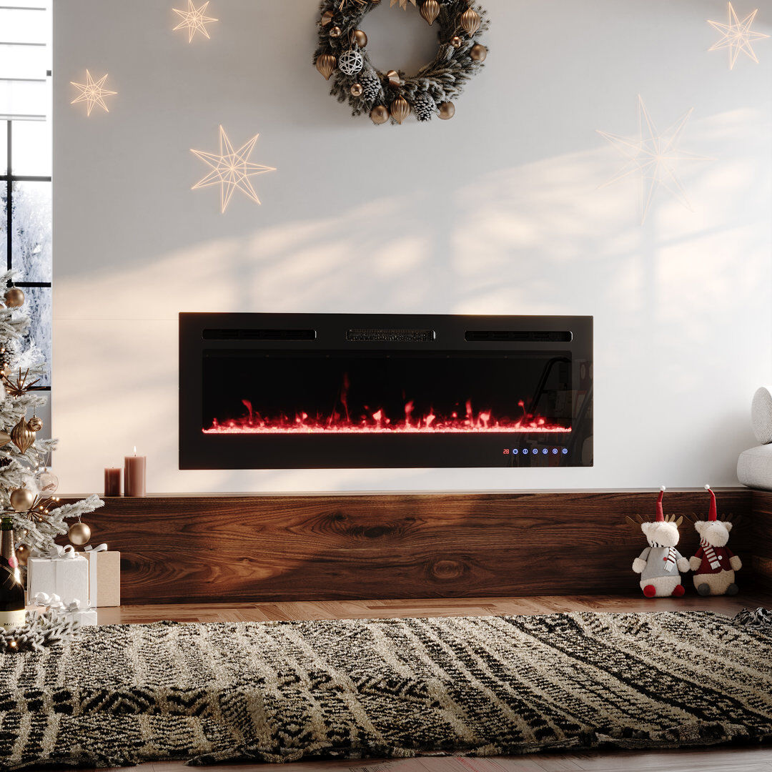 Metro 127cm Recessed & Wall-Mounted Electric Fireplace - 12 Led Flame Colours - 1800W Heater With Remote Black 46.5cm H X 127cm W X 12cm D