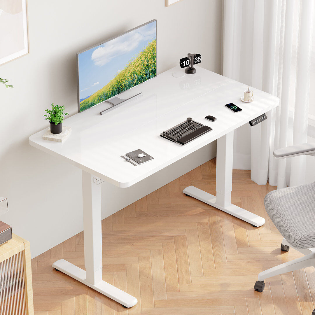 17 Stories Electric Standing Desk Height Adjustable Desk Sit Stand Desk With Time Reminder Stand up Desk 2 Memory Setting Electric Desk White 72cm H x 100cm W x 60cm D